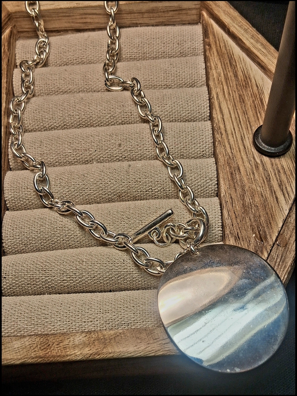 Silver-Tone Round Pendant Chain Necklace - Women 14"
